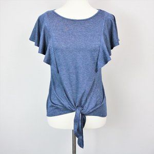 Ivy Ridge Navy Flutter Sleeve Tie Front Shirt Women’s Size S Juniors